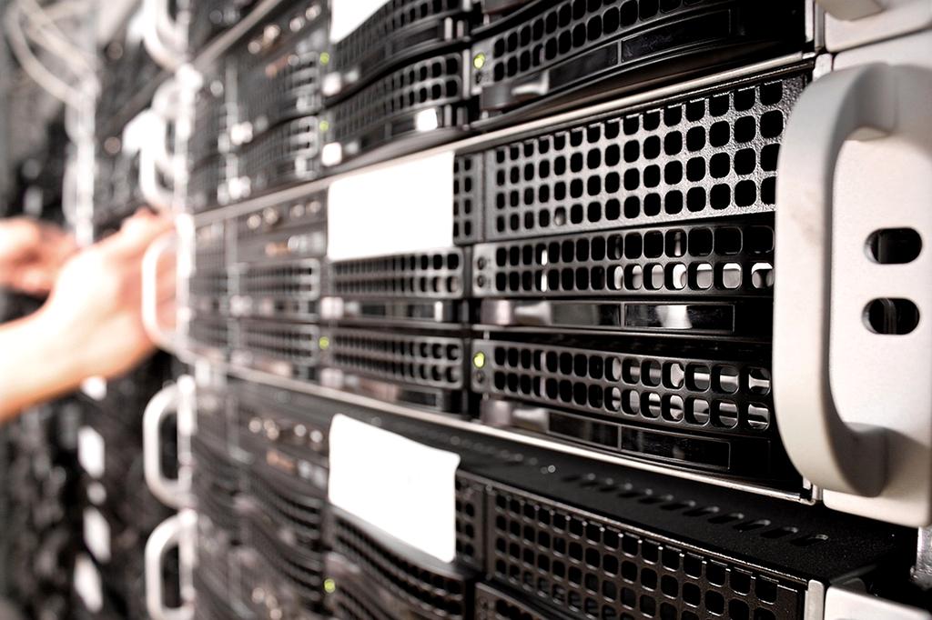 Modern cloud data center with digital overlay
