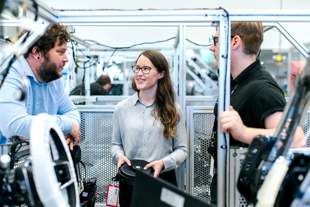 Automated factory floor with robotic arms
